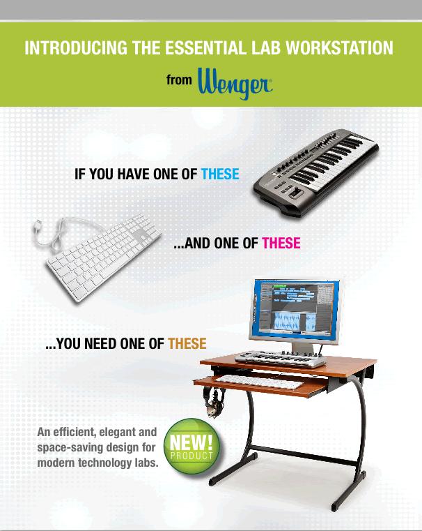 INTRODUCING THE ESSENTIAL LAB WORKSTATION FROM WENGER.  An efficient, elegant and space-saving design for modern technology labs.