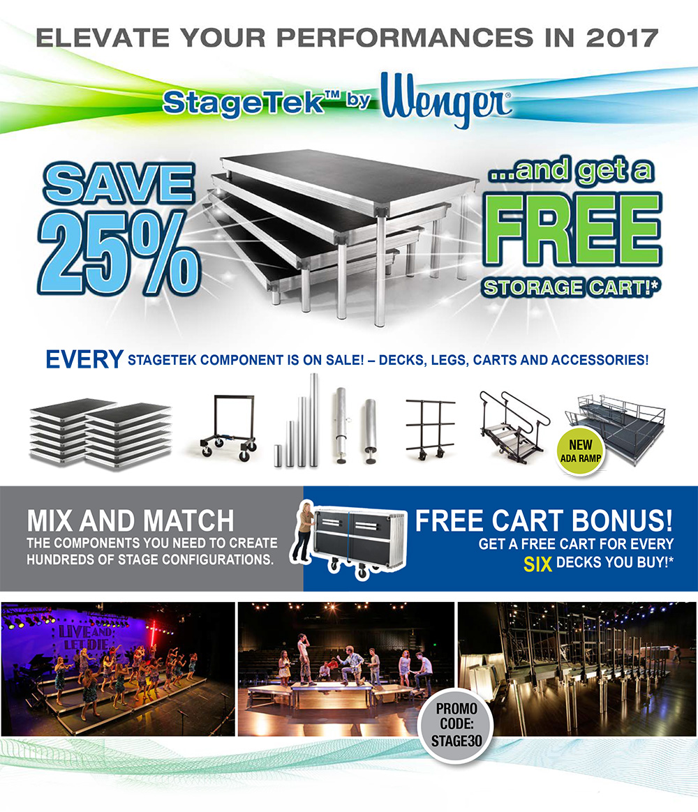 EVERY STAGETEK COMPONENT IS ON SALE! – DECKS, LEGS, CARTS AND ACCESSORIES!