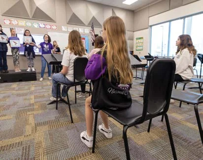 Music classroom with Wenger chairs and stands