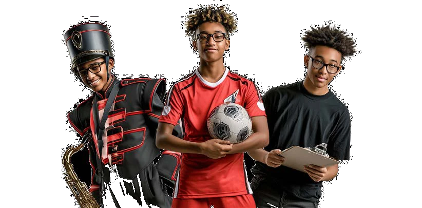 Chris participating in Marching Band, Soccer, Theatre Tech